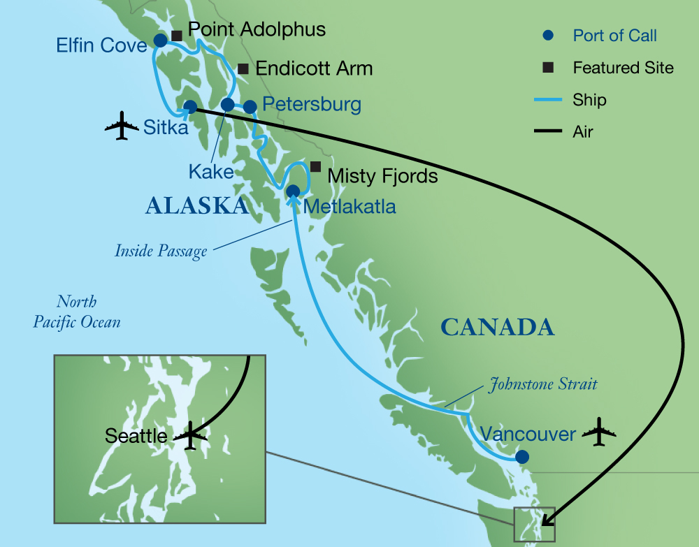 Actualiser 50+ imagen alaska inside passage cruise map fr