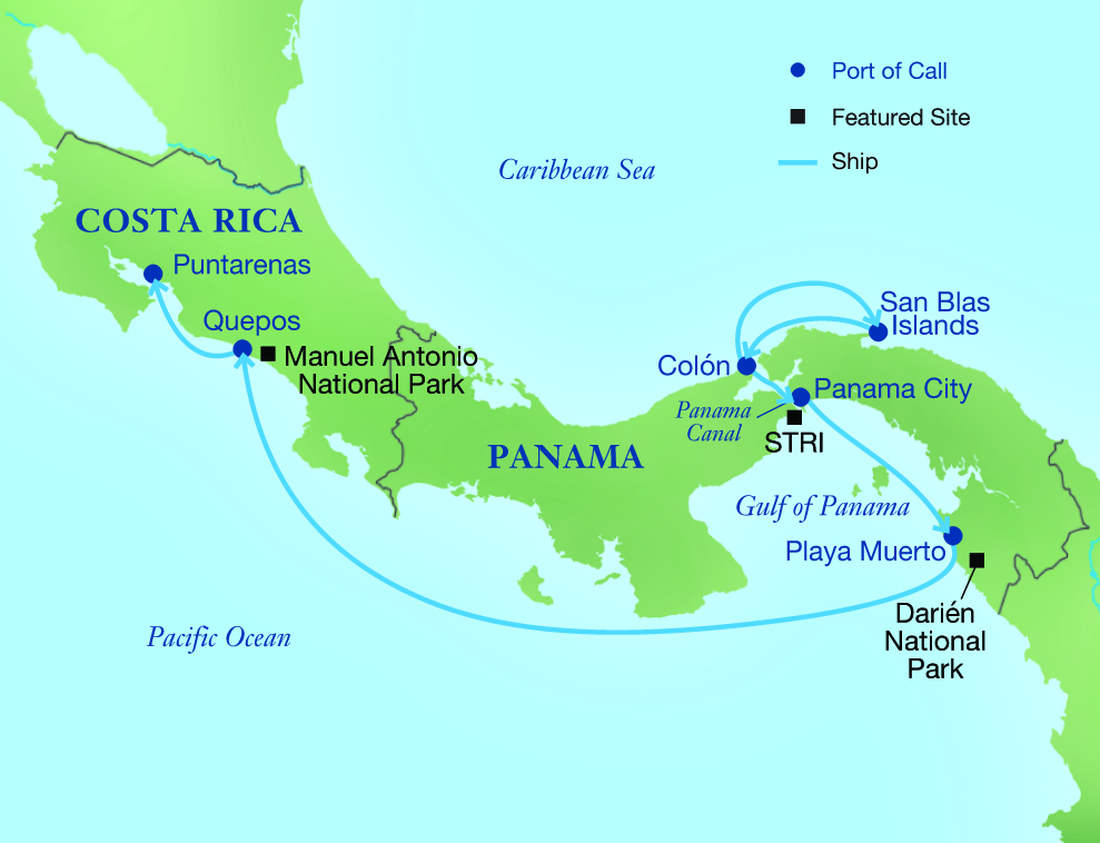Map - Panama and Costa Rica by Sea: The Natural Wonders of Central America