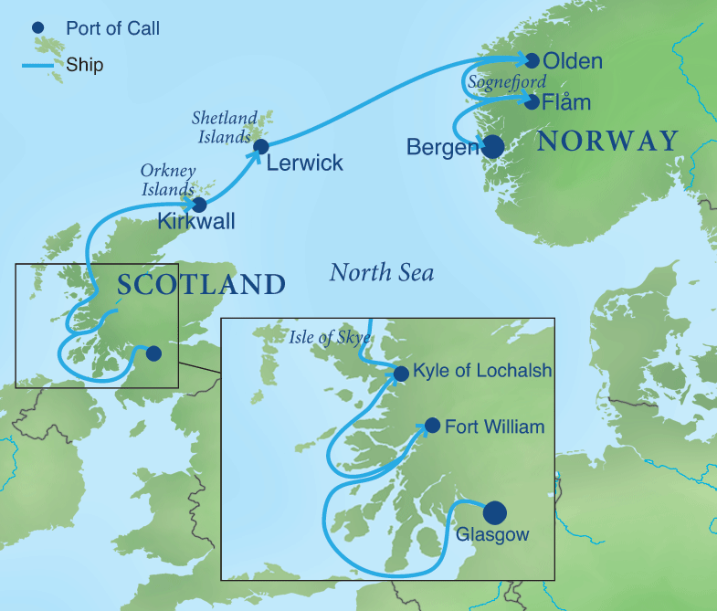 Map - Scottish Isles and Norwegian Fjords Voyage