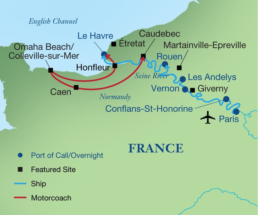 Map - A Seine River Cruise: Paris to Normandy